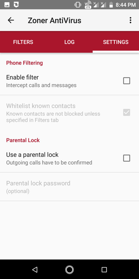 zoner filters and parental lock