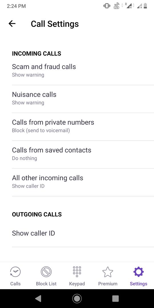 call settings