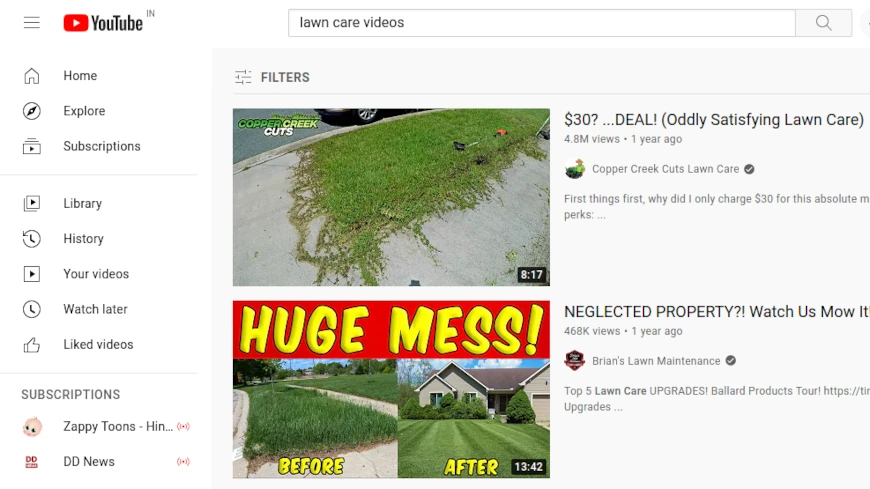 Lawn care videos on YouTube